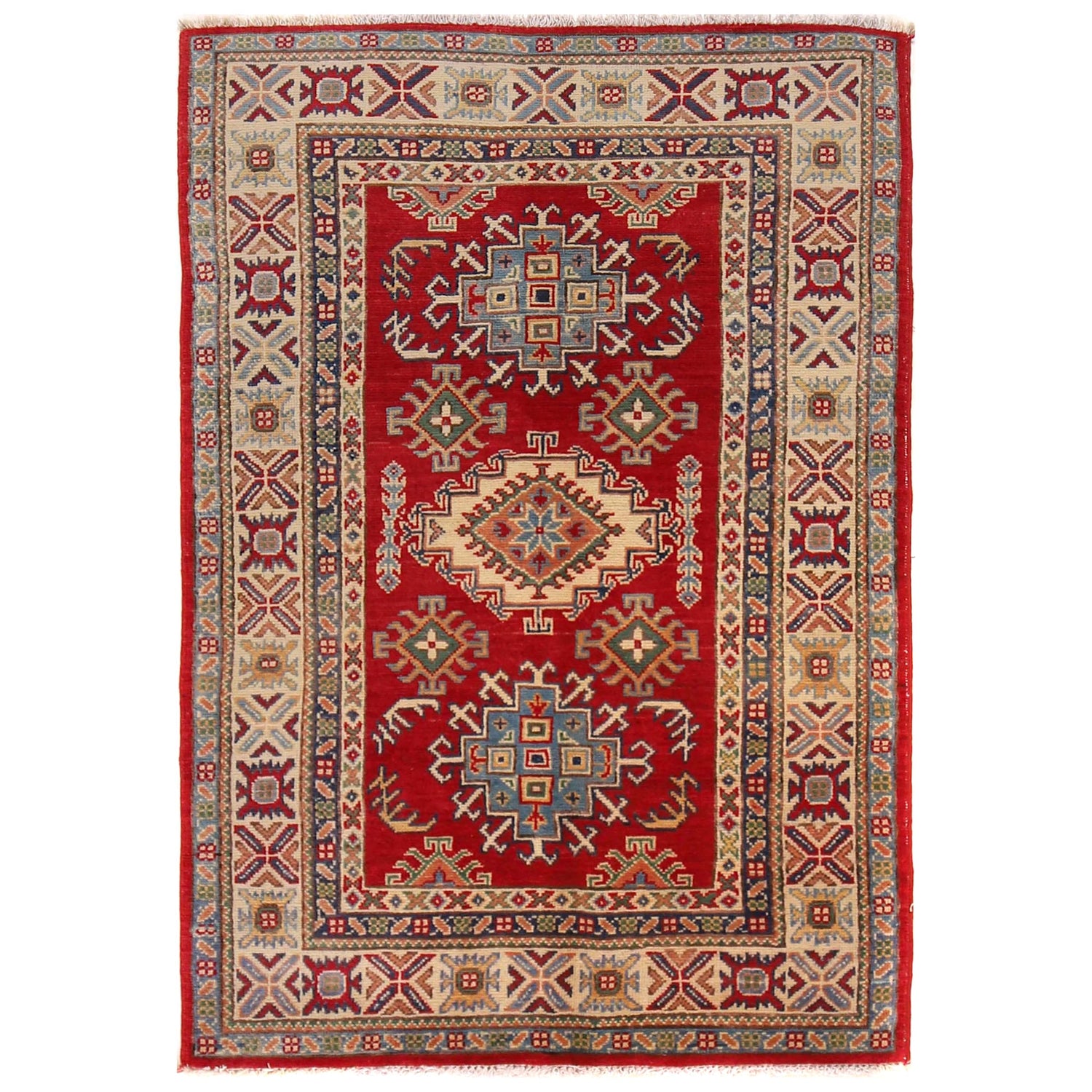 Kazak Rug Handmade Red Medallion 3x5 ft