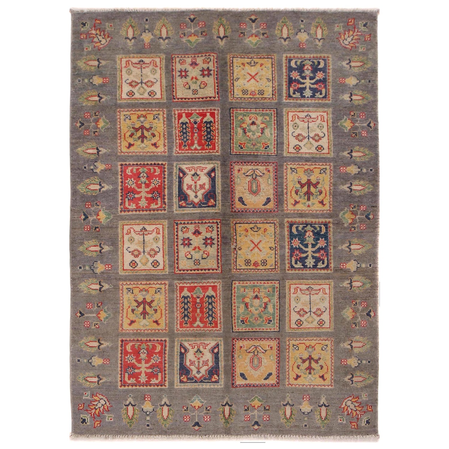 Bakhtiar Area Rug Handmade Gray Floral 4x6 ft