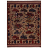 War Area Rug Handmade Brown Tank + Helicopter 4x6 ft