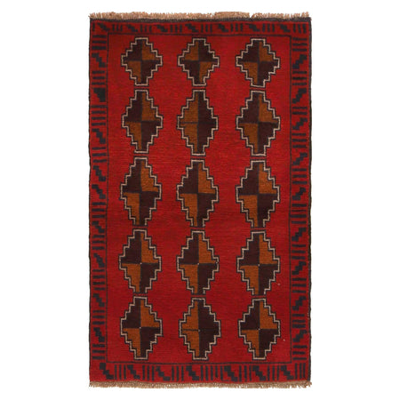 Baluchi Rug Handmade Red Geometric 2x4 ft