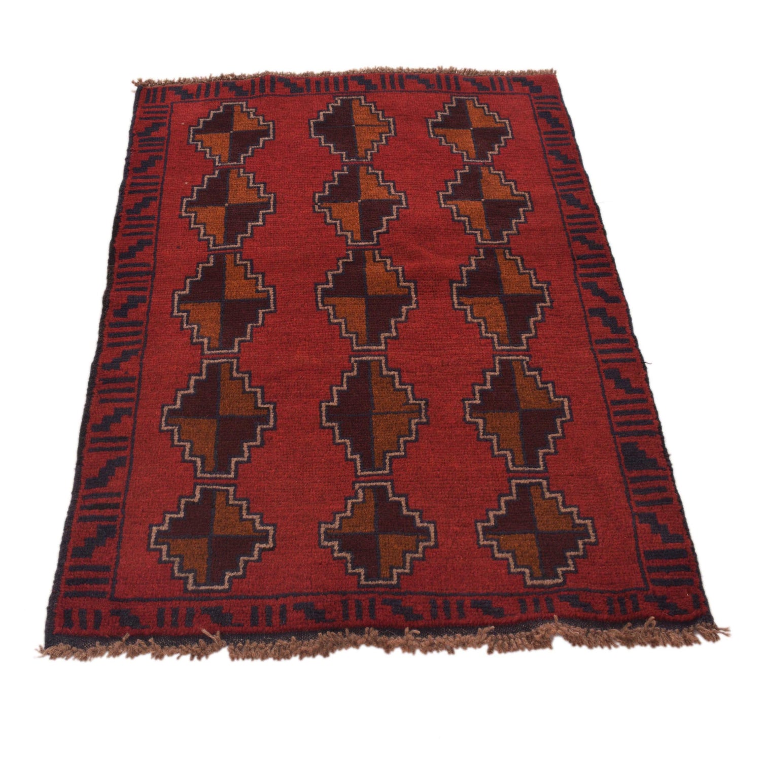 Baluchi Rug Handmade Red Geometric 2x4 ft