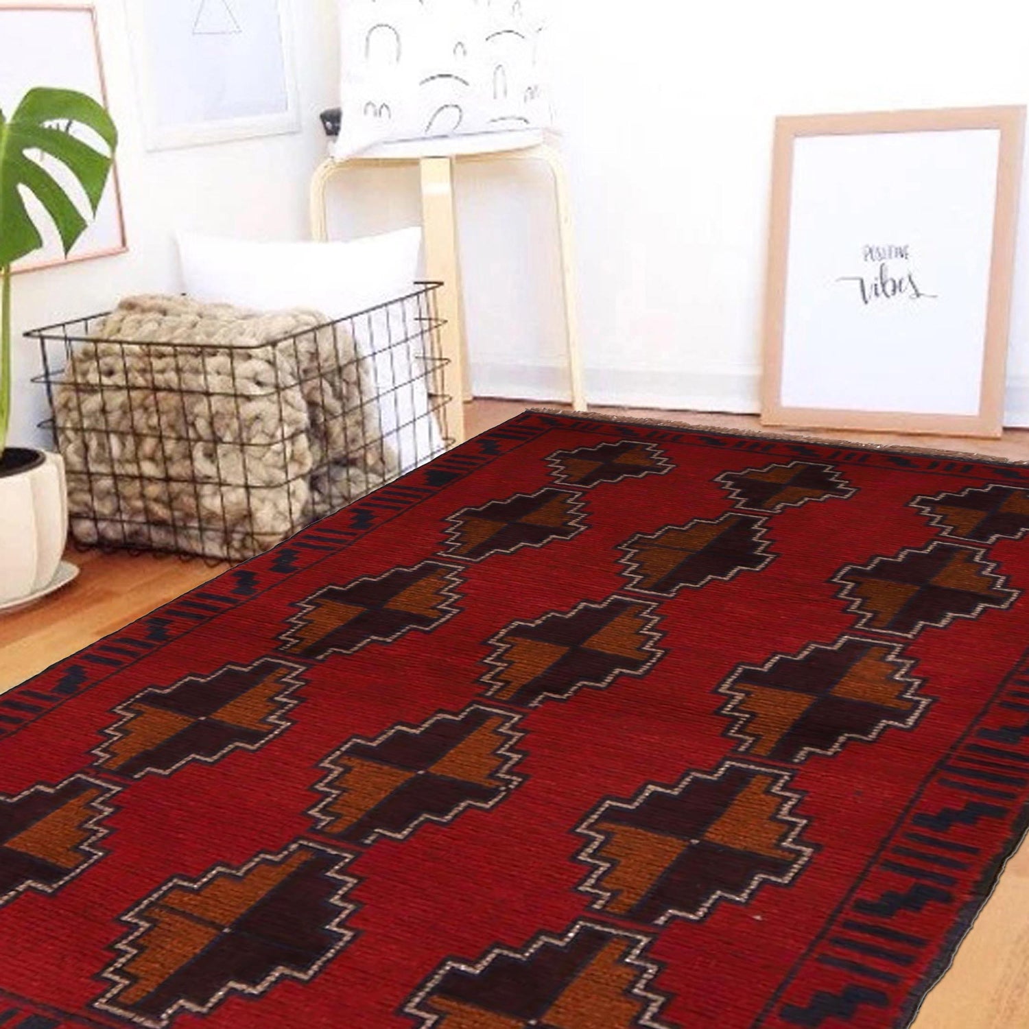 Baluchi Rug Handmade Red Geometric 2x4 ft