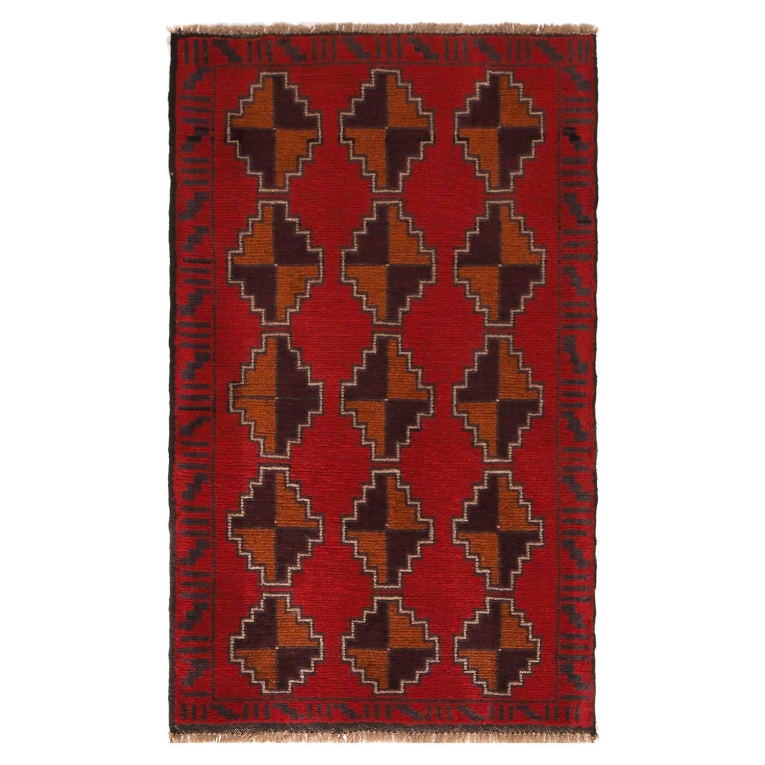 Baluchi Rug Handmade Red Geometric 3x5 ft