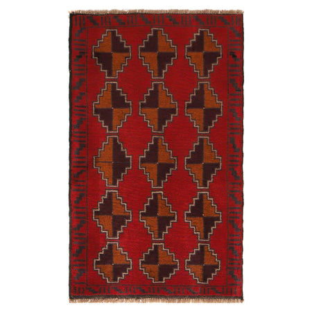 Baluchi Rug Handmade Red Geometric 3x5 ft