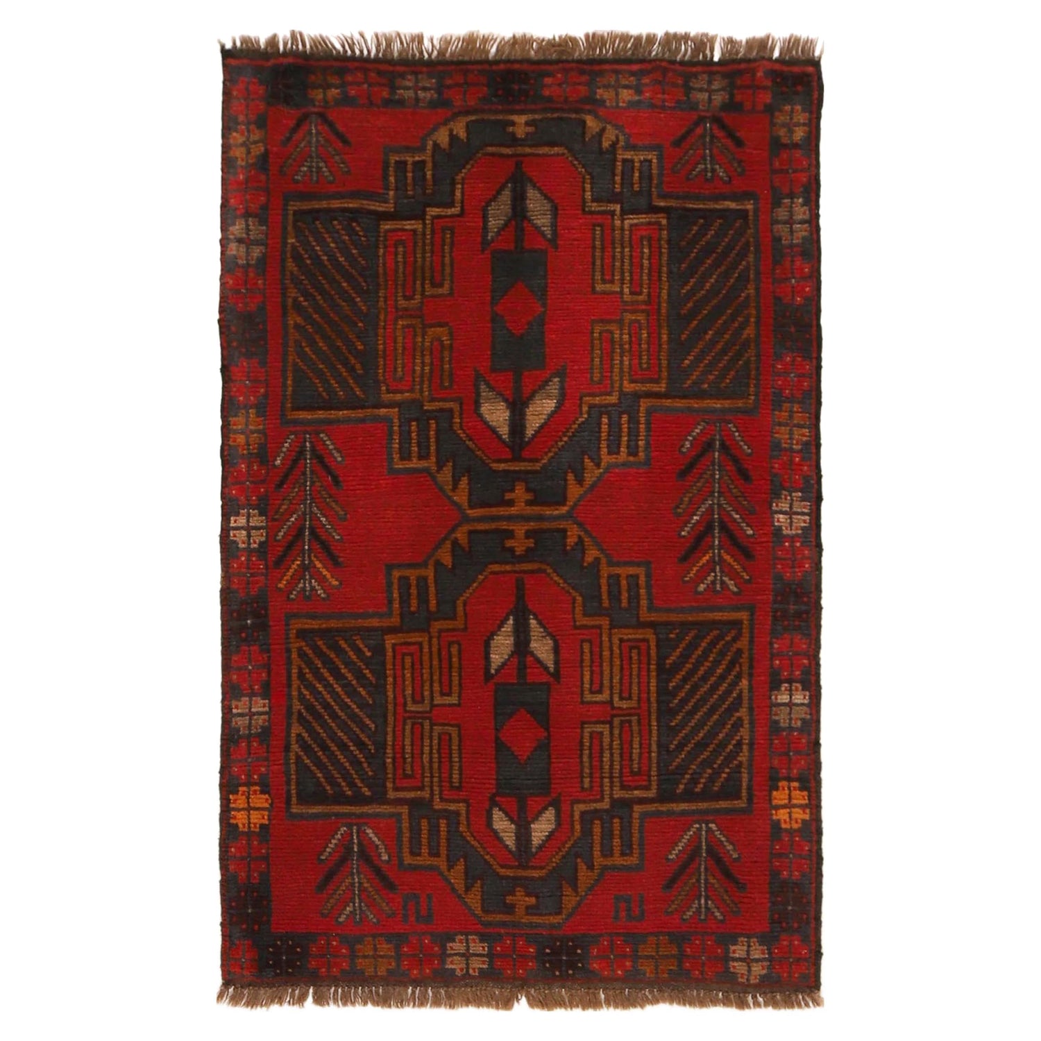 Baluchi Rug Handmade Red Geometric 2x4 ft