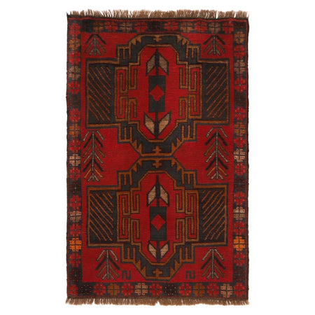 Baluchi Rug Handmade Red Geometric 2x4 ft