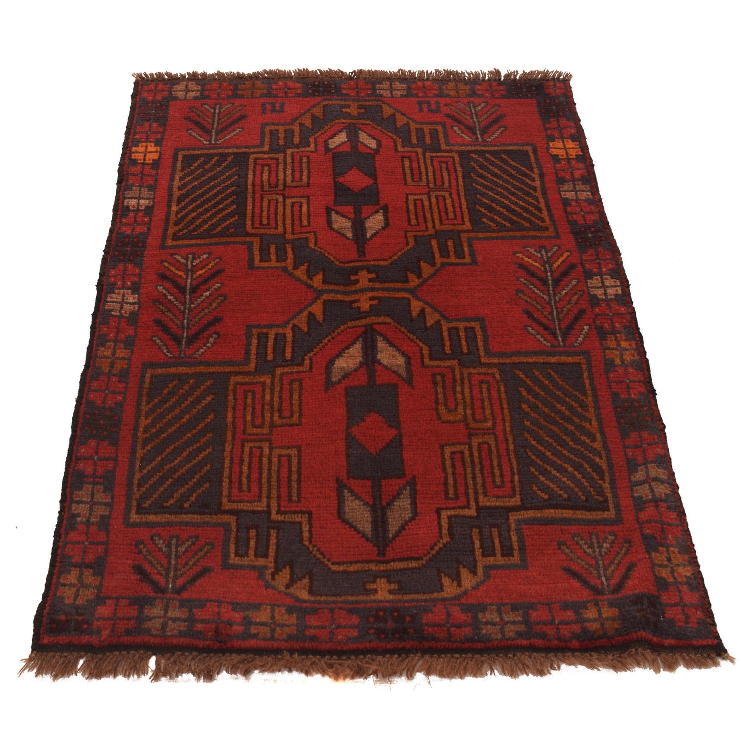 Baluchi Rug Handmade Red Geometric 2x4 ft