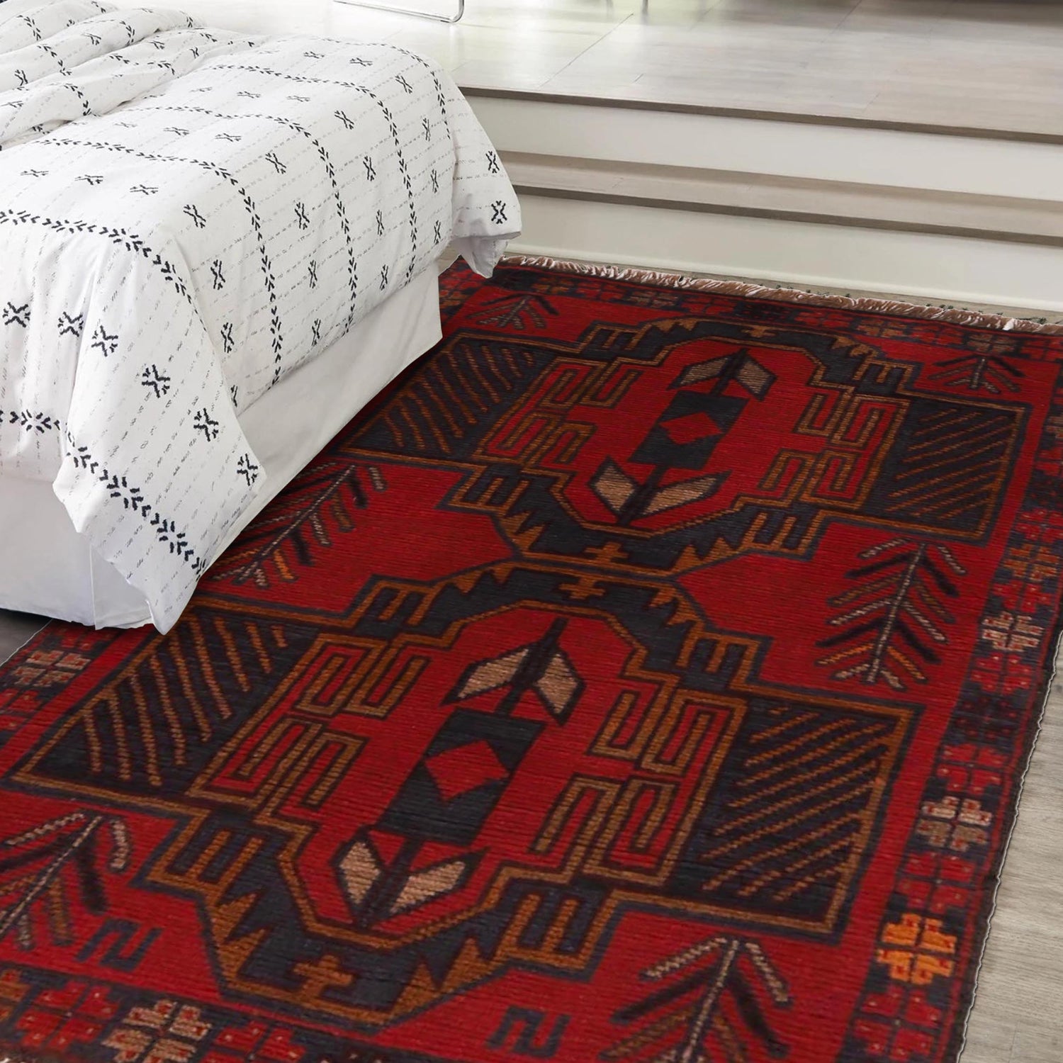 Baluchi Rug Handmade Red Geometric 2x4 ft