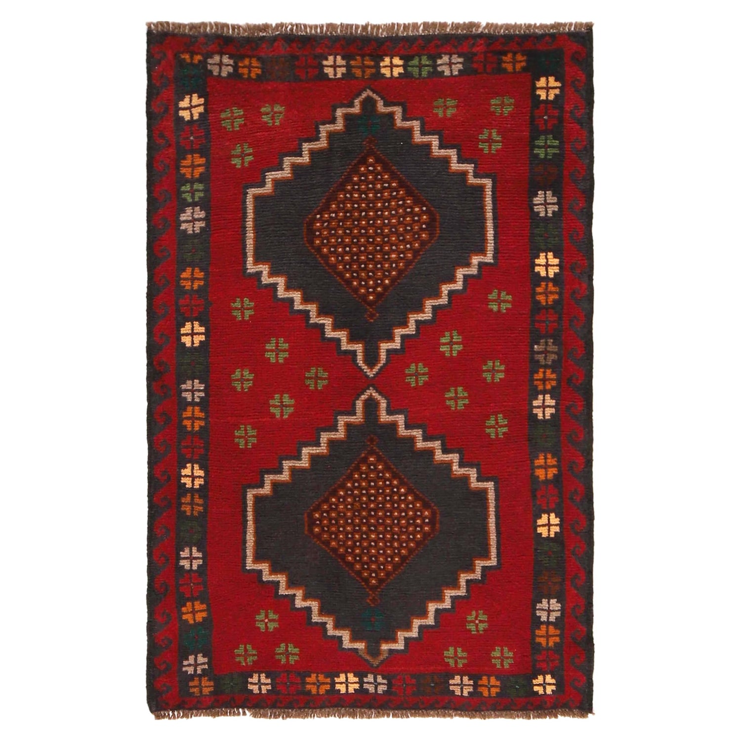 Baluchi Rug Handmade Red Geometric 3x5 ft