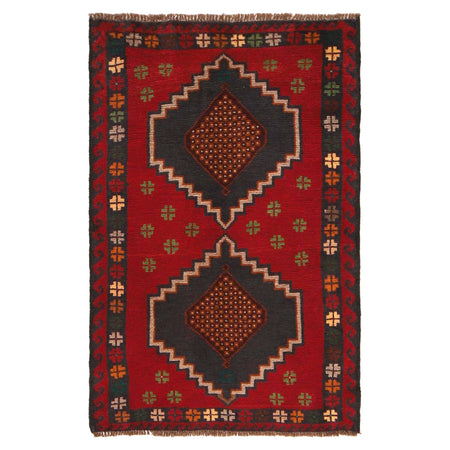 Baluchi Rug Handmade Red Geometric 3x5 ft