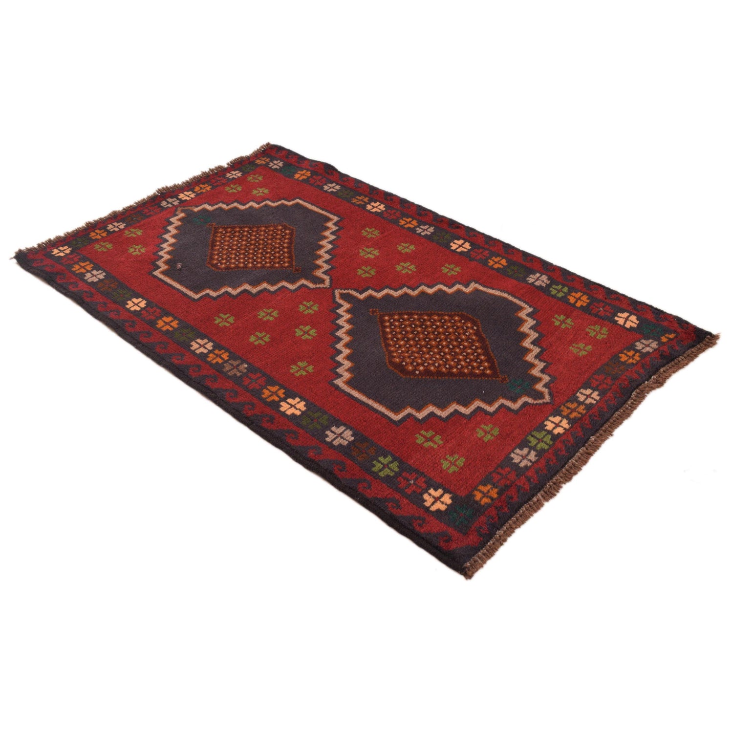 Baluchi Rug Handmade Red Geometric 3x5 ft