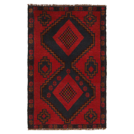 Baluchi Rug Handmade Red Geometric 3x5 ft
