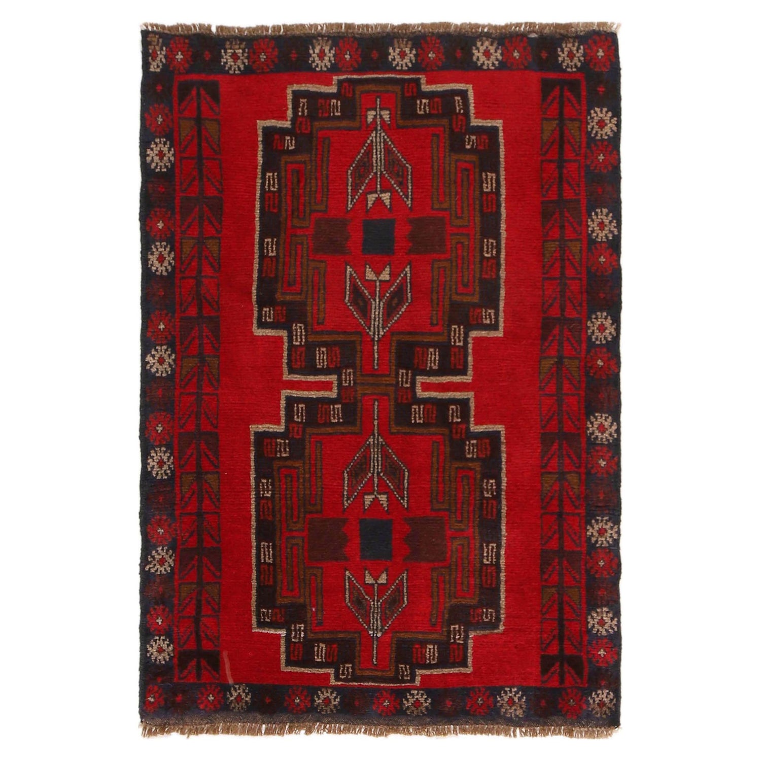 Baluchi Rug Handmade Red Geometric 2x4 ft