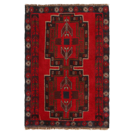 Baluchi Rug Handmade Red Geometric 2x4 ft