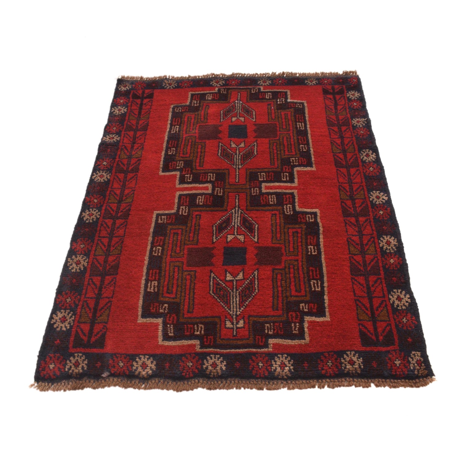 Baluchi Rug Handmade Red Geometric 2x4 ft