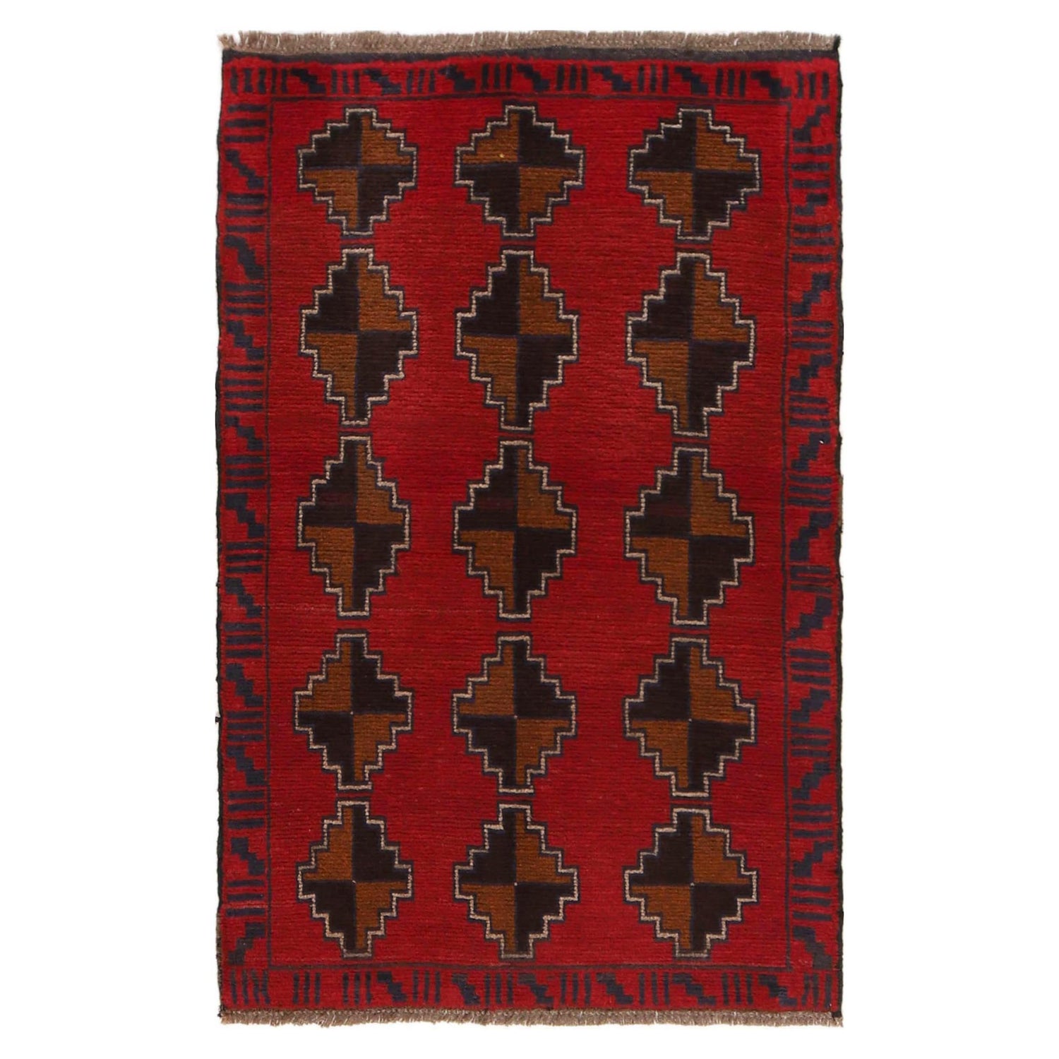 Baluchi Rug Handmade Red Geometric 3x5 ft
