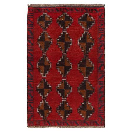 Baluchi Rug Handmade Red Geometric 3x5 ft