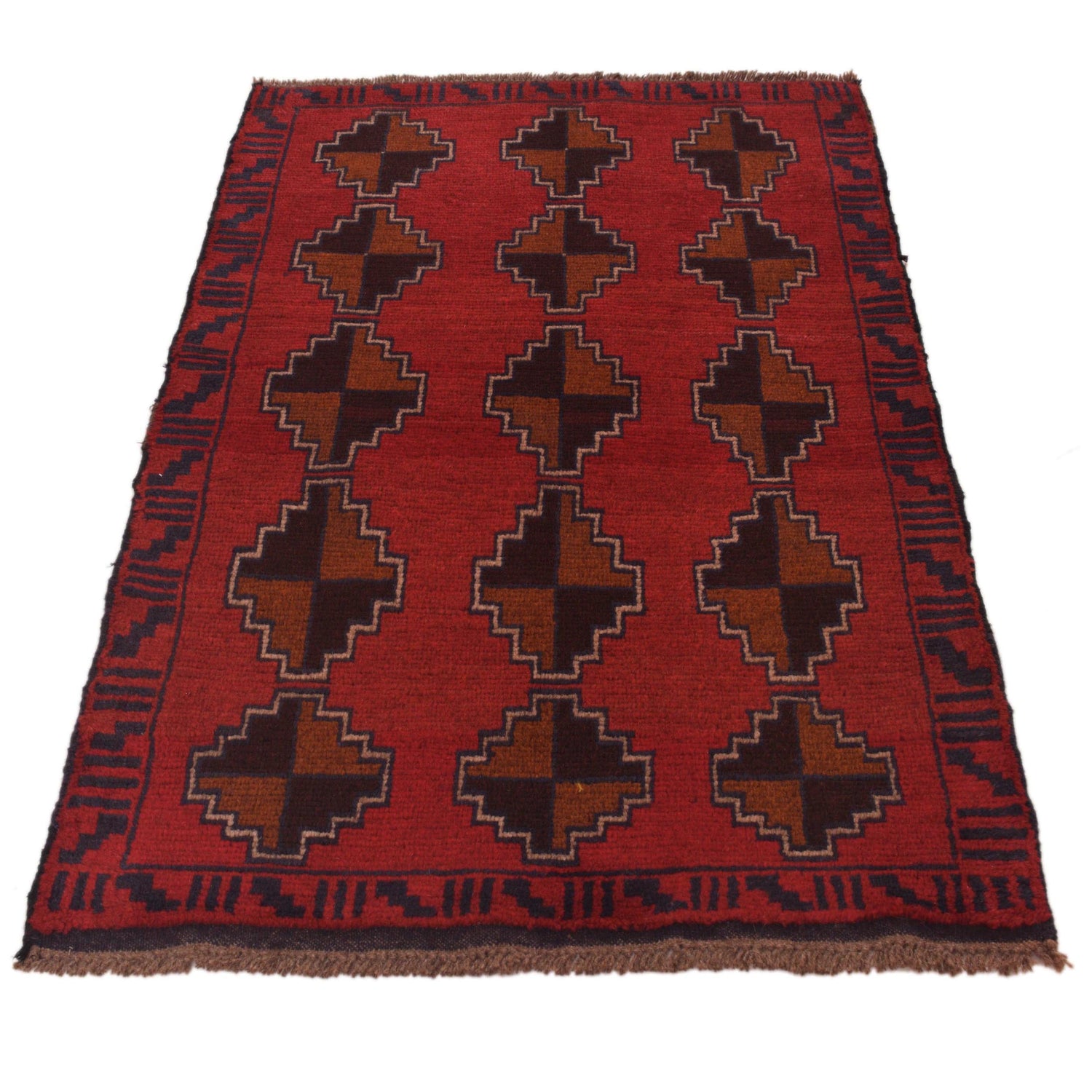 Baluchi Rug Handmade Red Geometric 3x5 ft