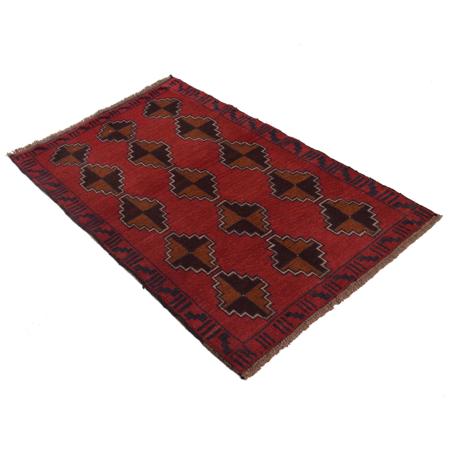 Baluchi Rug Handmade Red Geometric 3x5 ft