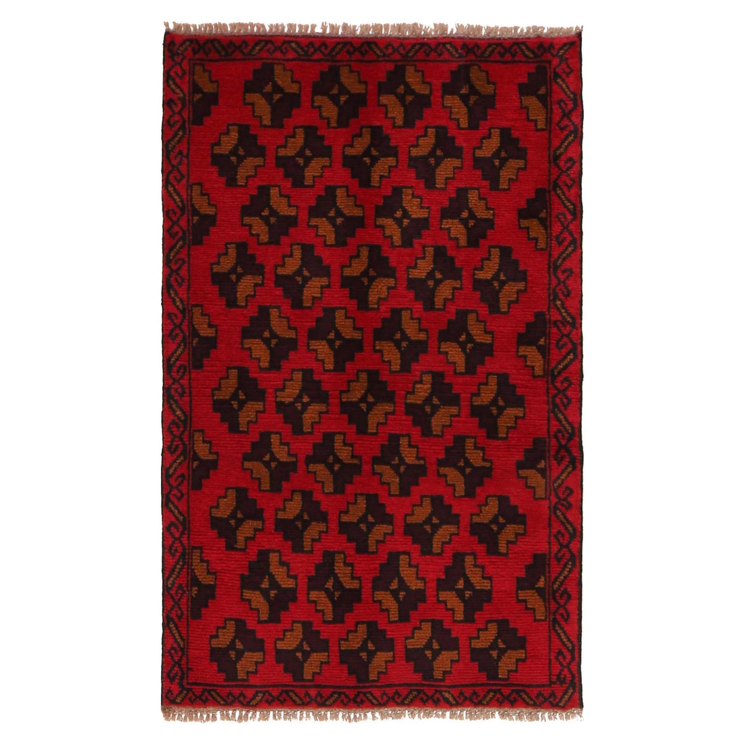 Baluchi Rug Handmade Red Geometric 2x4 ft
