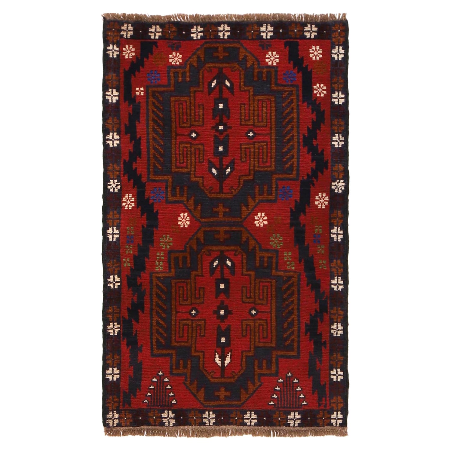 Baluchi Rug Handmade Red Geometric 3x5 ft