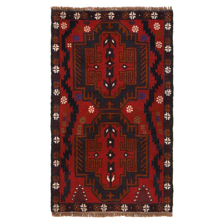 Baluchi Rug Handmade Red Geometric 3x5 ft