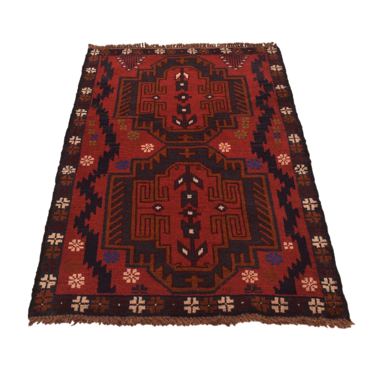 Baluchi Rug Handmade Red Geometric 3x5 ft