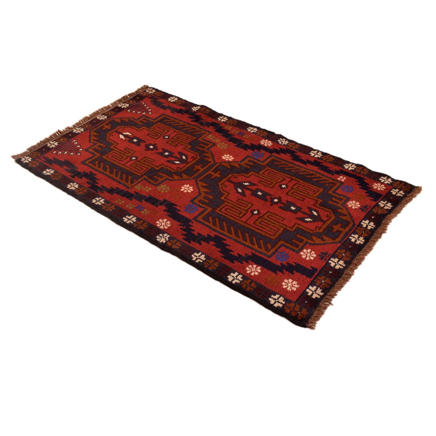 Baluchi Rug Handmade Red Geometric 3x5 ft