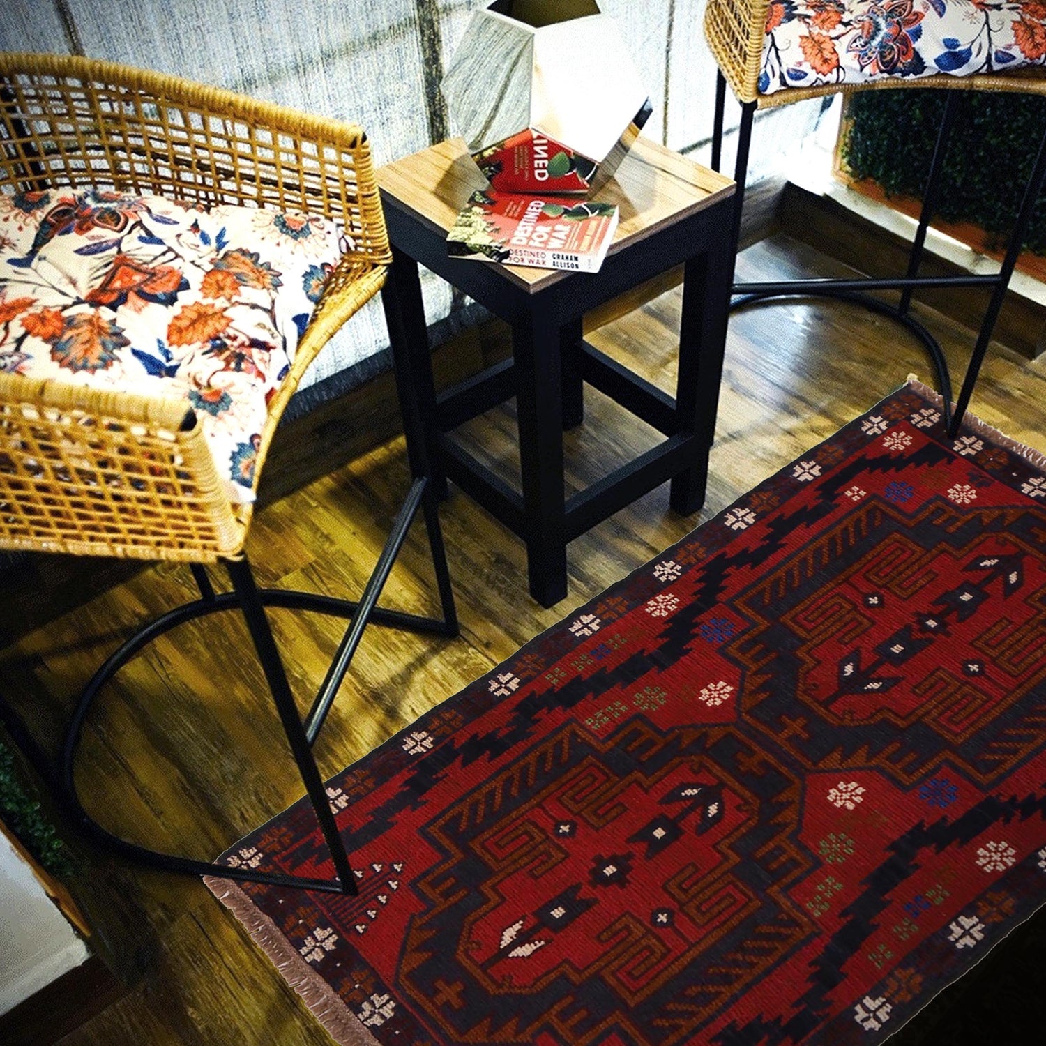 Baluchi Rug Handmade Red Geometric 3x5 ft