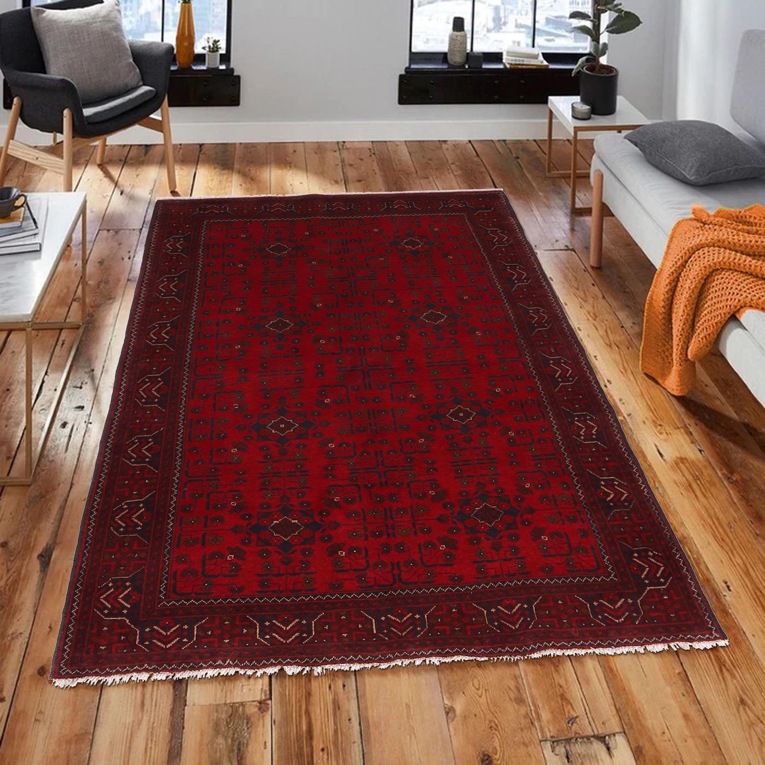Khal Mohammadi Rug Handmade Red 4x7 ft