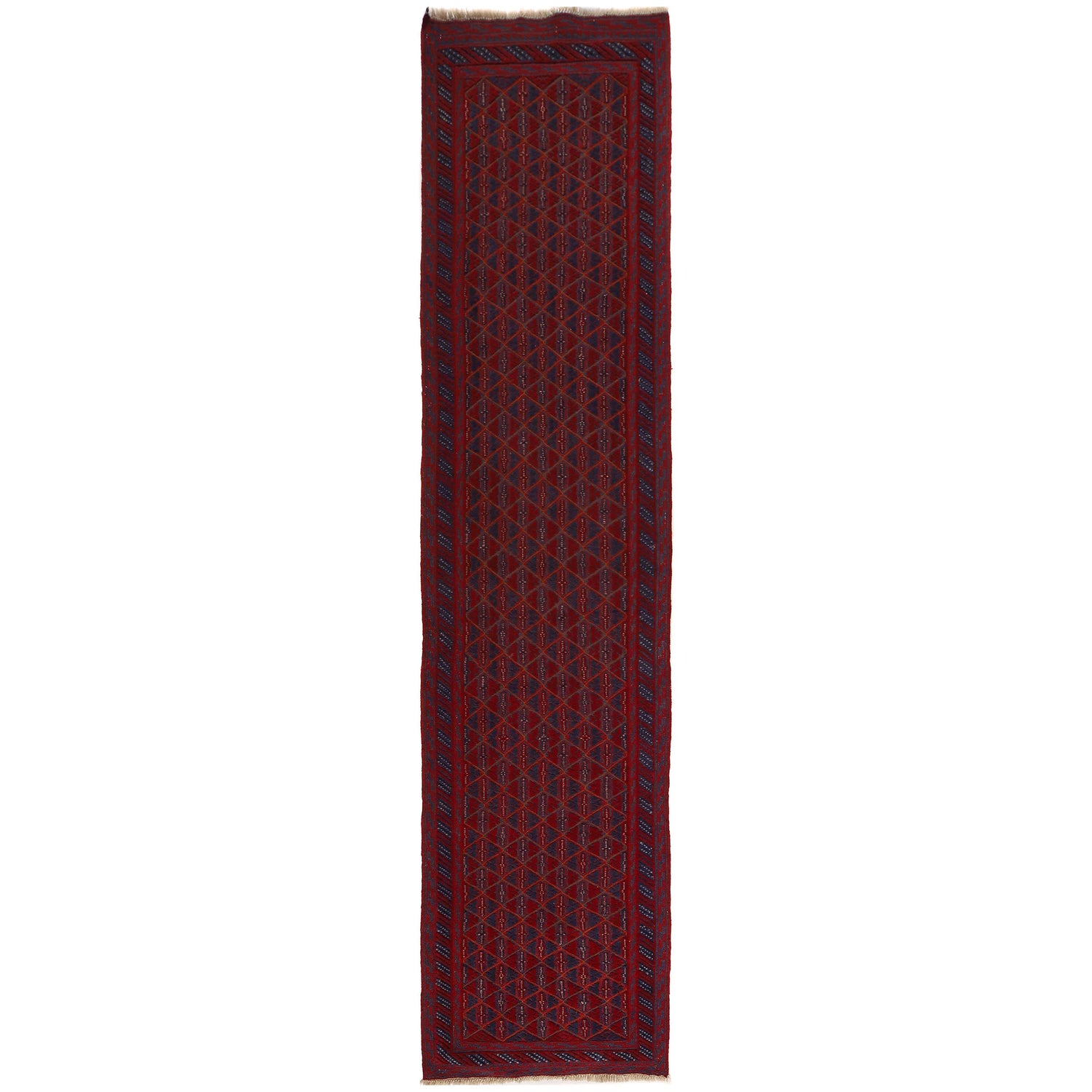Hand-Knotted Red Geometric Mashwani Area Rug Runner – 2' 8" x 12' 0" ft (81 x 366 cm) | SKU: W34372