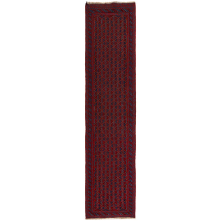 Hand-Knotted Red Geometric Mashwani Area Rug Runner – 2' 8" x 12' 0" ft (81 x 366 cm) | SKU: W34372