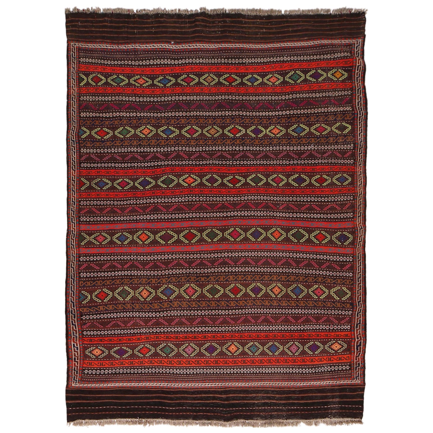 Laghari Kilim Area Rug Handmade Multi Geometric 4x7 ft