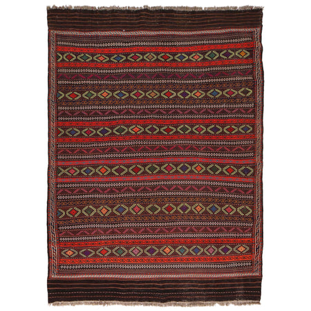 Laghari Kilim Area Rug Handmade Multi Geometric 4x7 ft