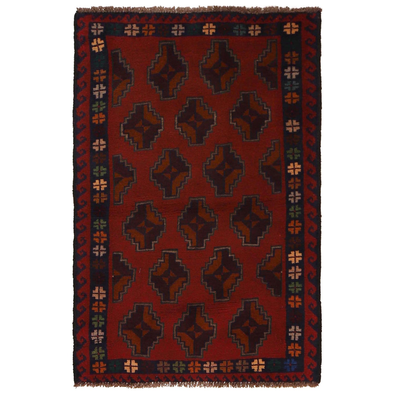 Baluchi Rug Handmade Red Geometric 2x4 ft