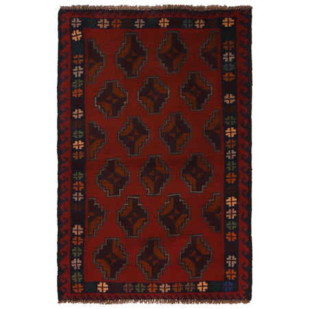 Baluchi Rug Handmade Red Geometric 2x4 ft