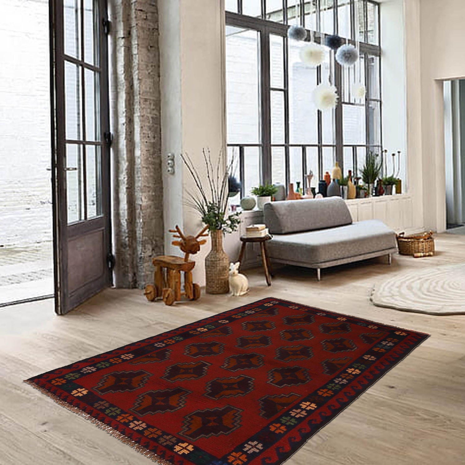 Baluchi Rug Handmade Red Geometric 2x4 ft