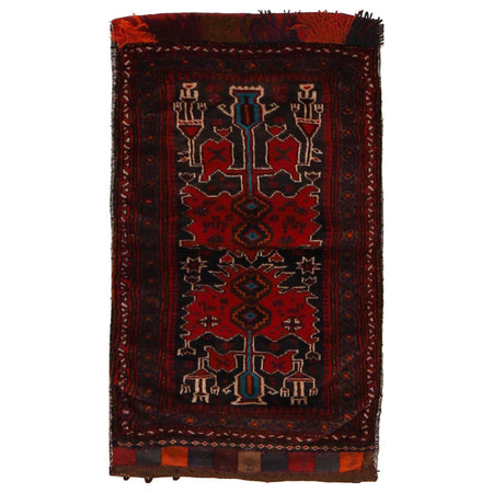Balisht Area Rug Handmade Red Geometric 2x3 ft
