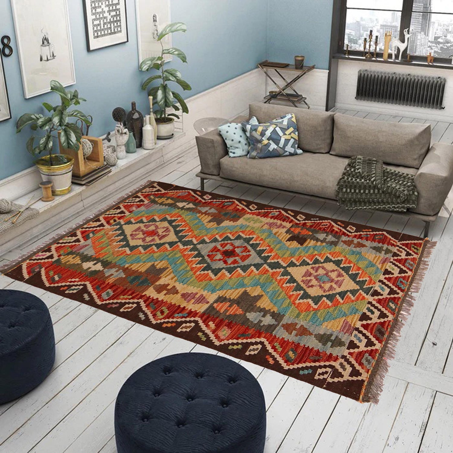Handmade Multi Kilim Geometric 2x4 ft