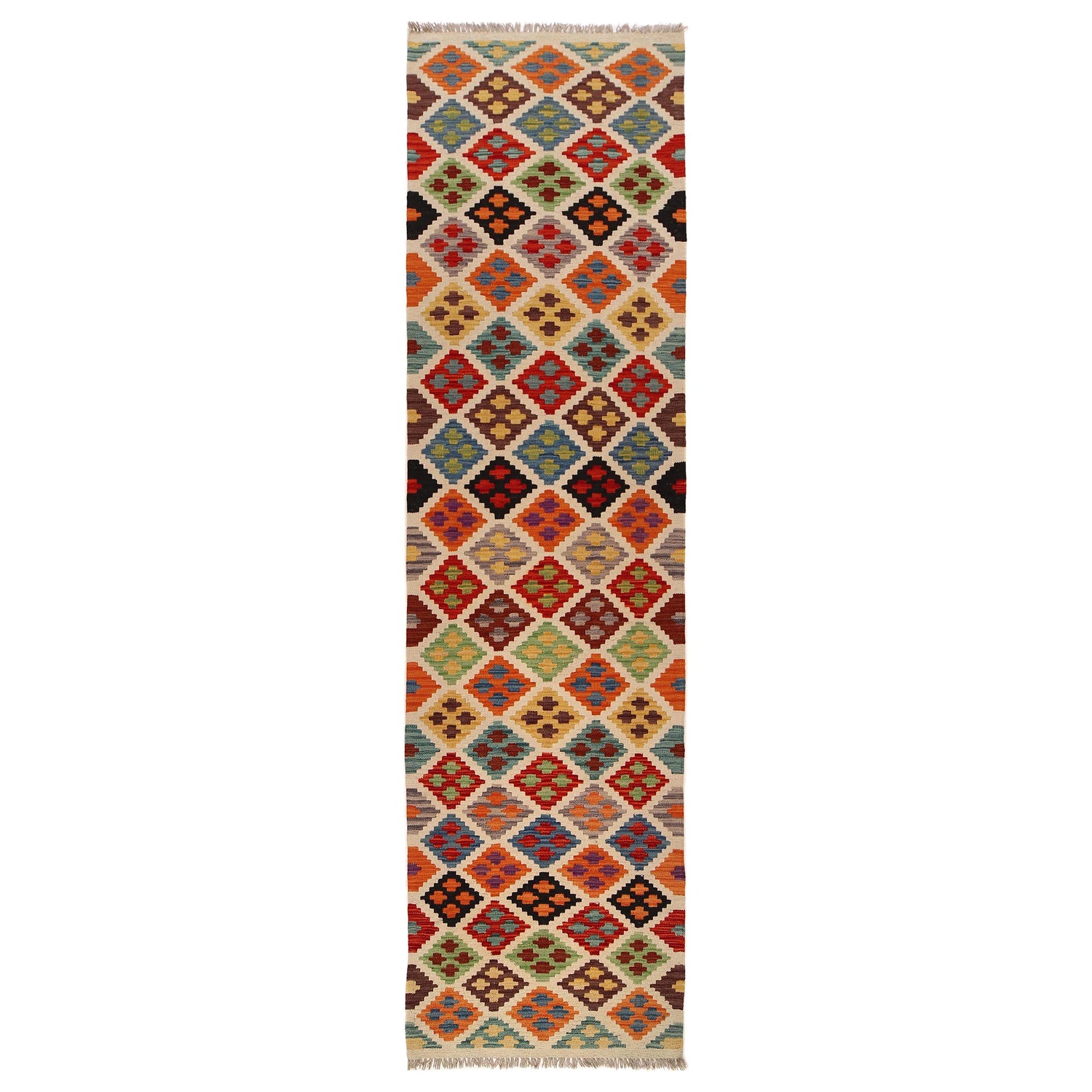 Handmade Multi Kilim Geometric 10' Runner
