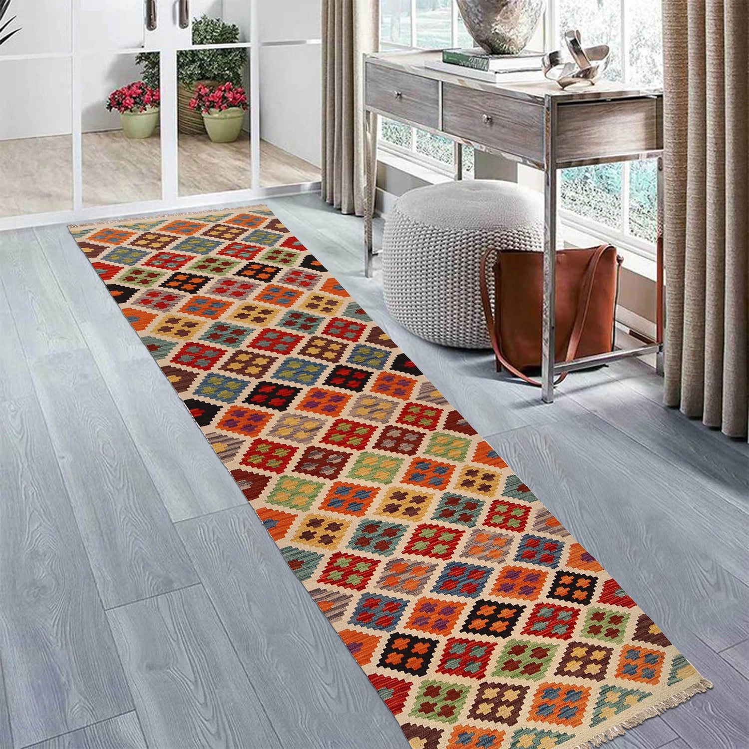Handmade Multi Kilim Geometric 10' Runner