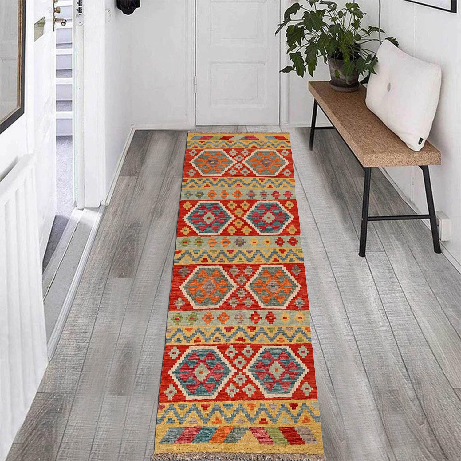 Handmade Multi Kilim Geometric 8' Runner