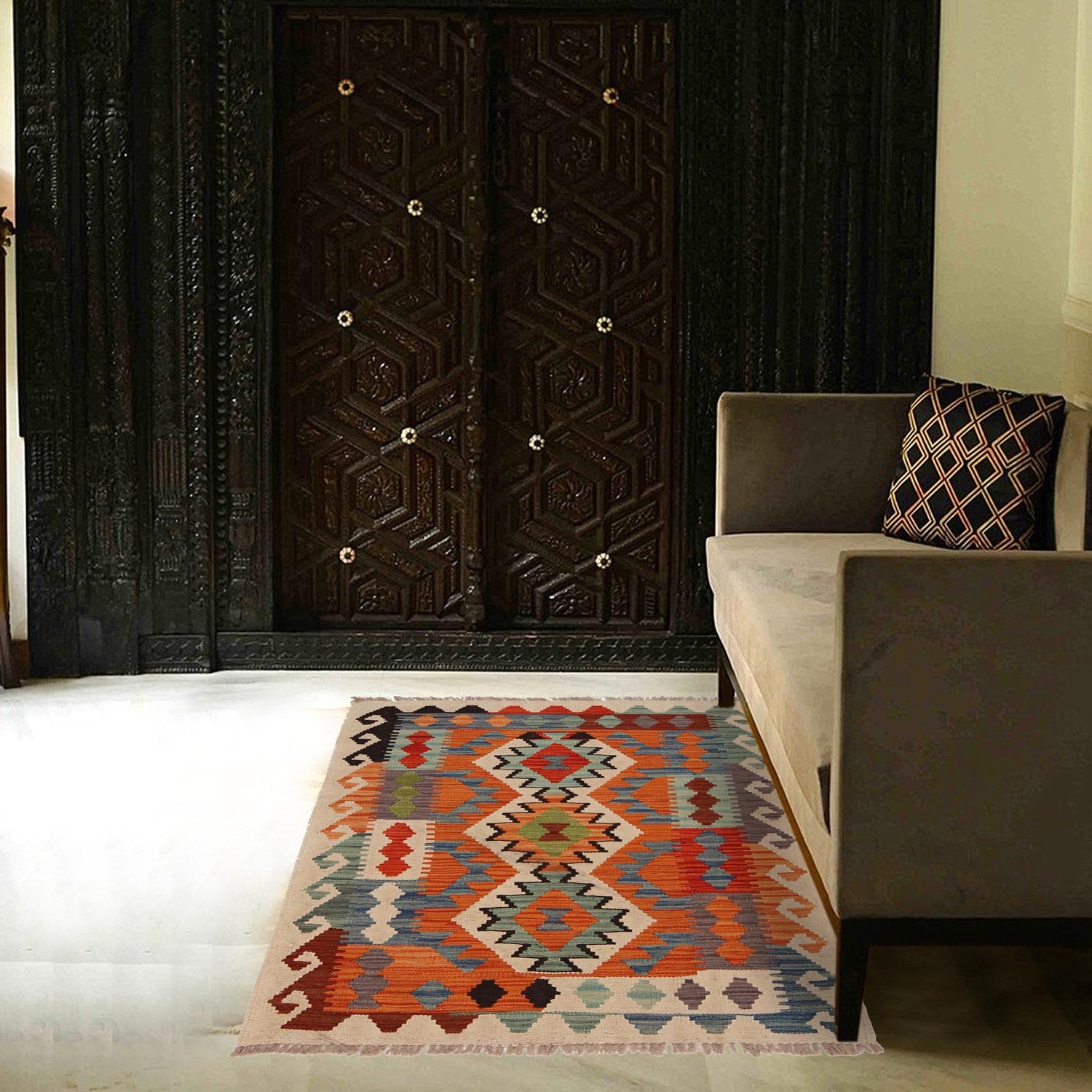 Handmade Multi Kilim Geometric 2x4 ft