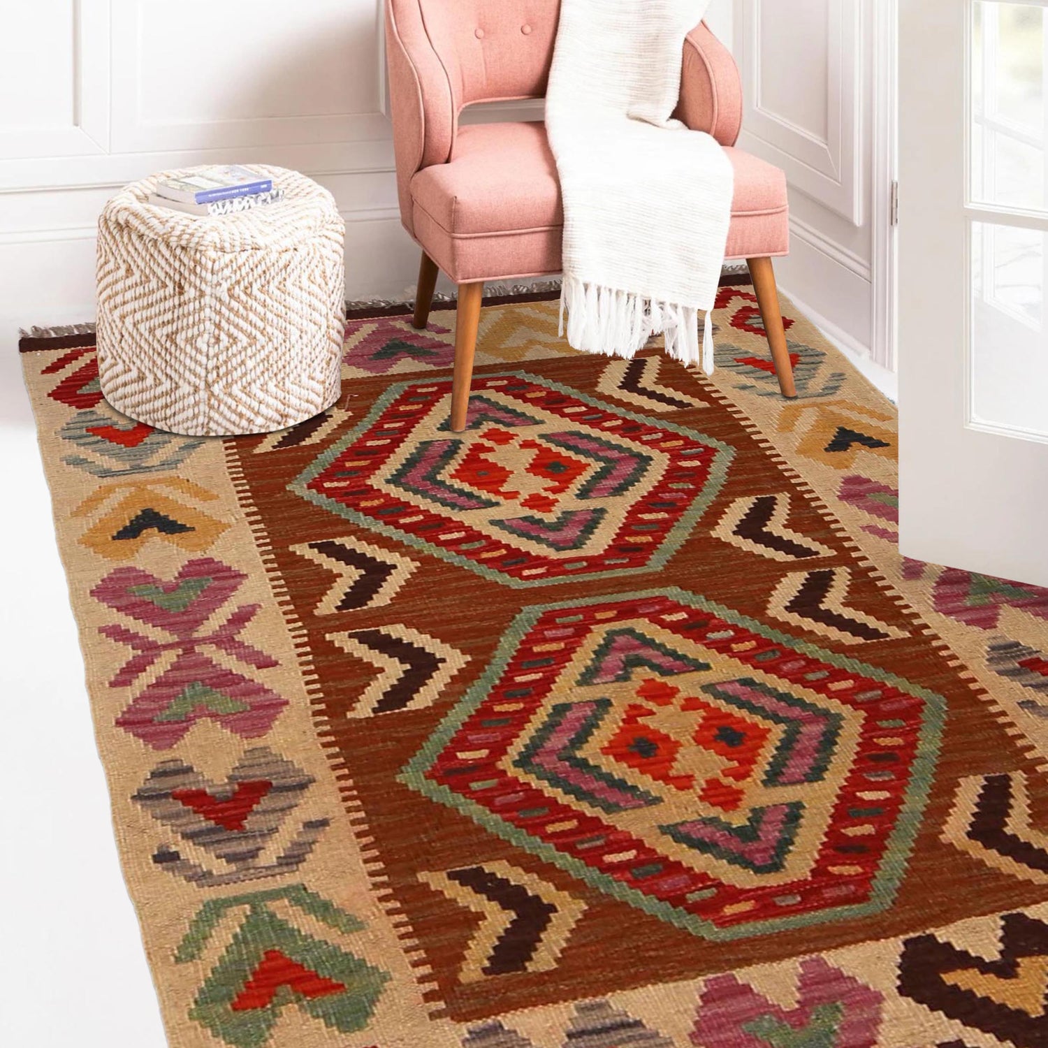 Handmade Multi Kilim Geometric 2x4 ft