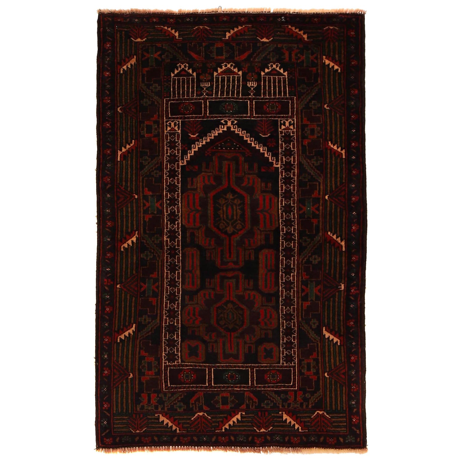 Baluchi Rug Handmade Multi Prayer Design 3x5 ft