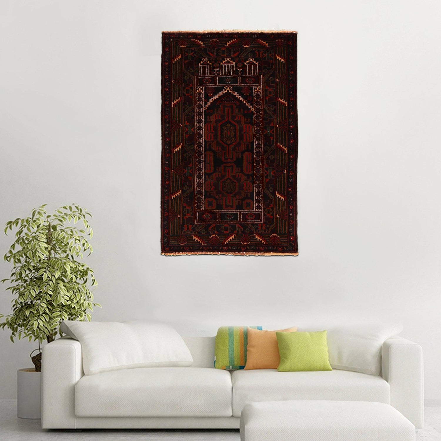 Baluchi Rug Handmade Multi Prayer Design 3x5 ft