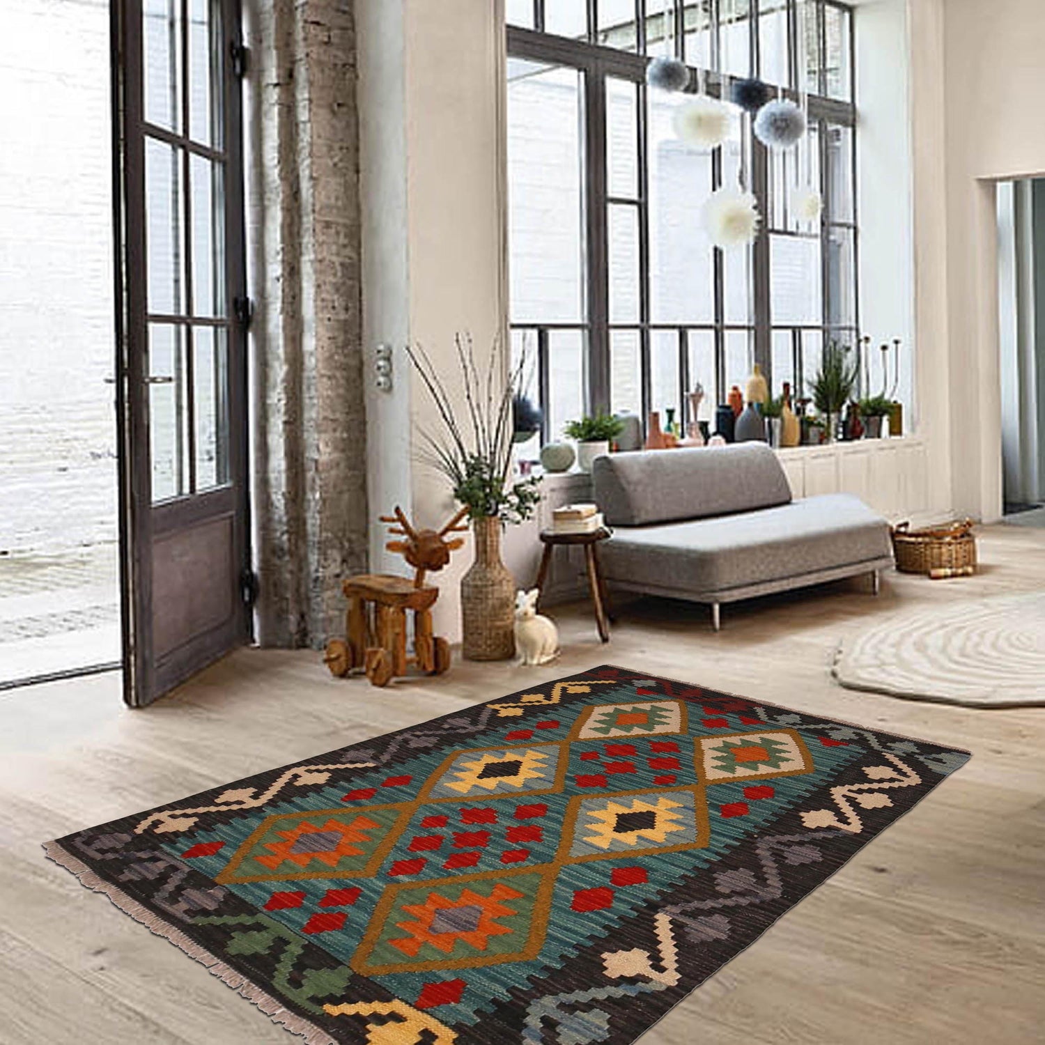 Handmade Multi Kilim Geometric 2x4 ft