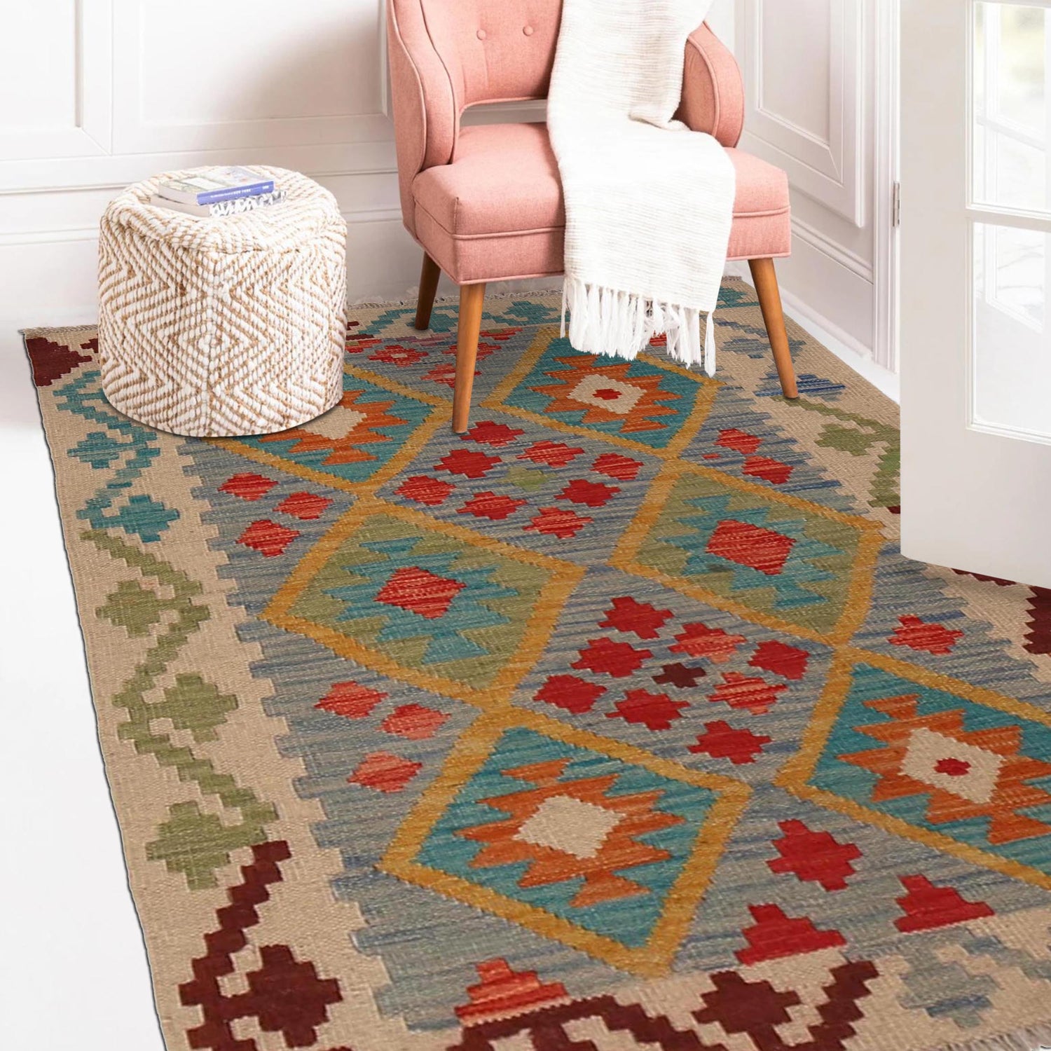 Handmade Multi Kilim Geometric 2x4 ft