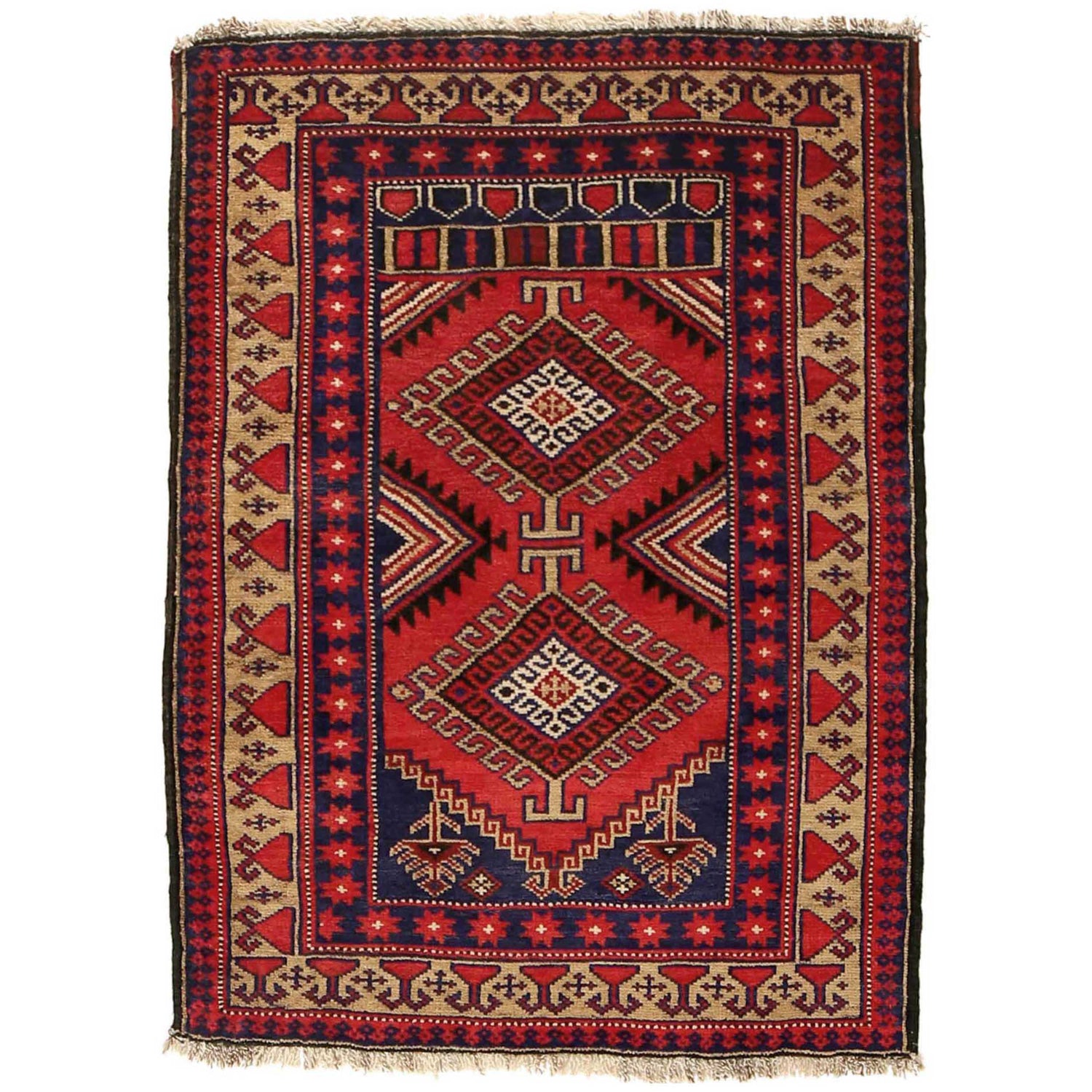 Baluchi Rug Handmade Red Geometric 2x4 ft