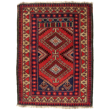 Baluchi Rug Handmade Red Geometric 2x4 ft